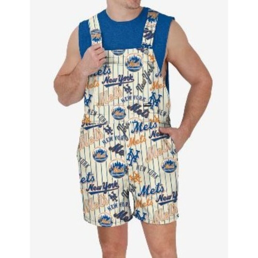 FOCO New York Mets Historic Print Bib Shortalls Men Size XL NWT Overalls Jumper